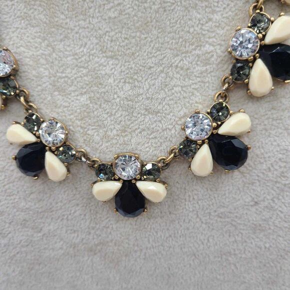 J Crew Black White Resin with Clear Crystal Statement Necklace - Picture 6 of 9